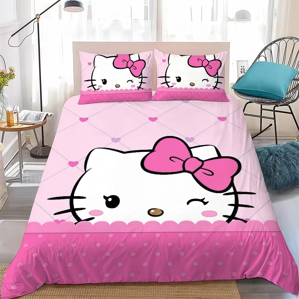 

Cartoon H-HelloS K-KittyS Duvet Cover Set Home Style Bedding Soft Laundry Cotton Bed 3 Piece Set Student Dormitory Gift 135x200cm