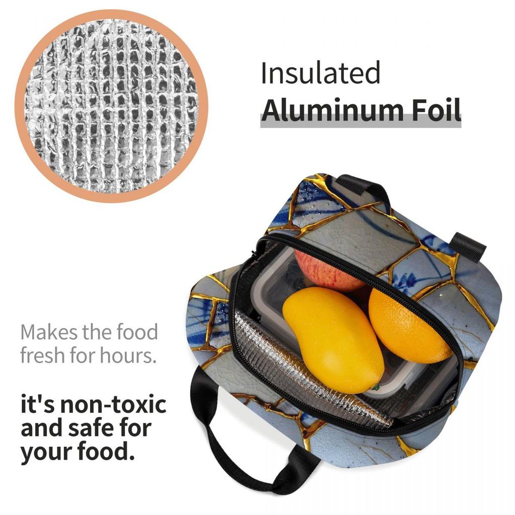 Kintsugi Insulated Lunch Bag for Women Office Cooler Thermal Food Box Tote Portable Lunch Boxes Container