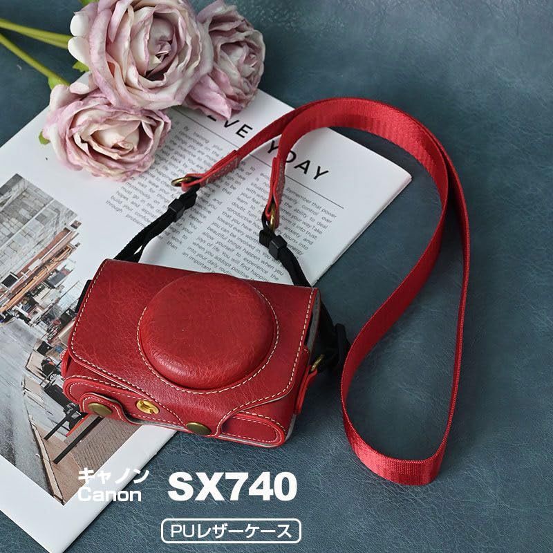 BEADY Camera Case for Canon PowerShot SX720 SX730 and SX740 PU Leather Protective Cover with Shoulder Red HS, HS, HS, Strap,