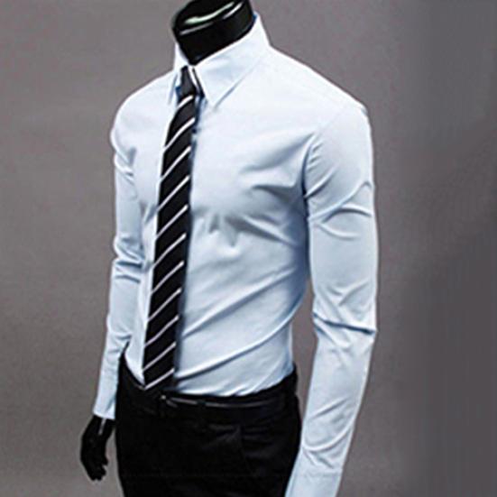 Men's Fashion Casual Solid Candy Color Long Sleeve Slim Fit Dress Shirt Top