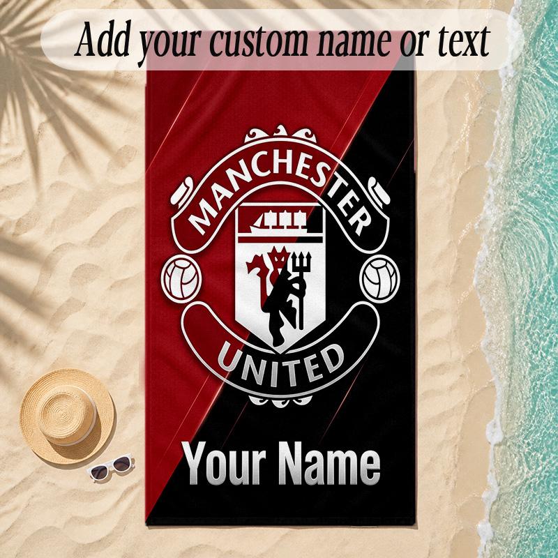 Beach TowelManchester United Custom Name Text Personalized Soft Towel for Beach Pool Indoor Home Decor Gift
