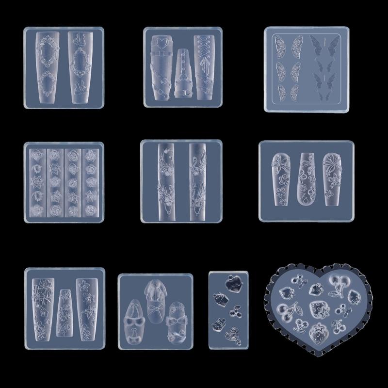 Precise Embossed Pattern Nail Art Silicone Molds 3D Carving Templates For DIY Nail Charms Manicure Embellishment Tool