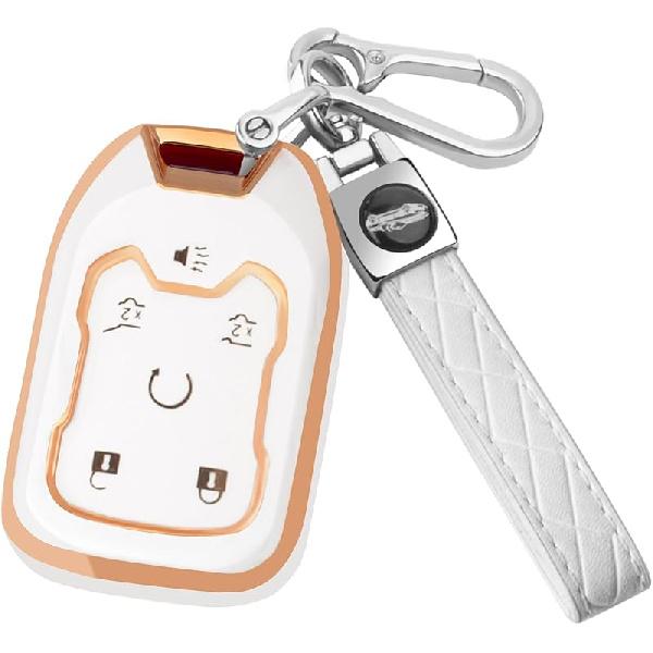 For GMC Key Fob Cover With Keychain, Key Case Shell TPU Full Protection Compatible With GMC Chevy Silverado Suburban Tahoe Acadia Terrain Yukon