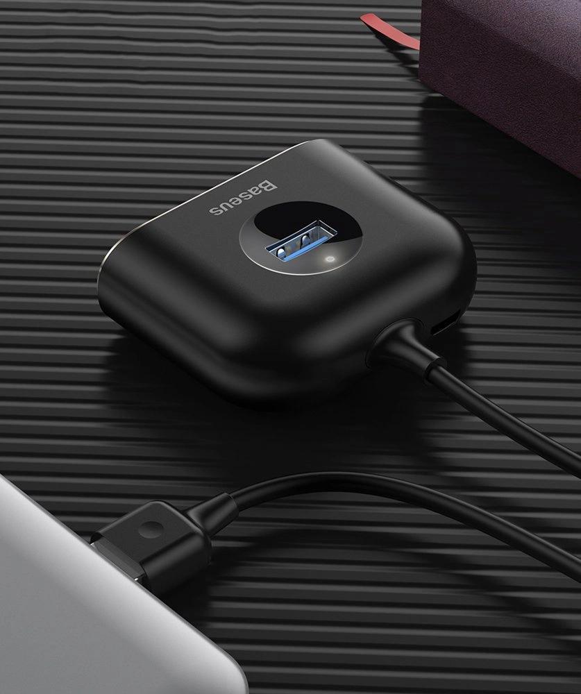 Baseus Square Round 4 In 1 Usb Hub Adapter(Usb3.0 To Usb3.0*1+Usb2.0*3) 1M Black (Cahub-Ay01)