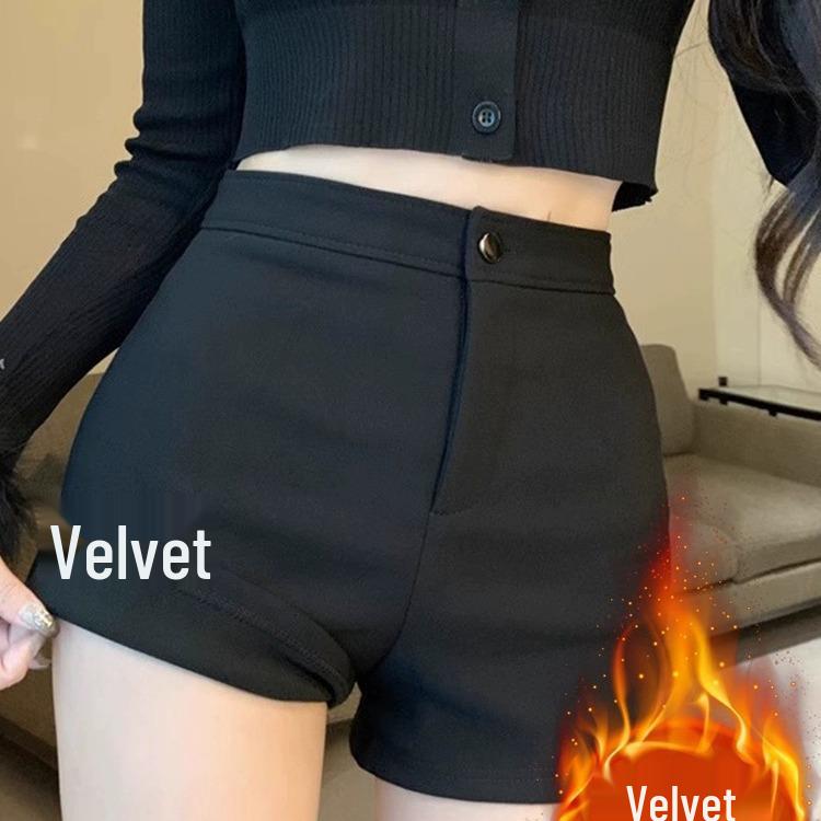 

2023 Women s American Hot Girl Fleece-Lined High-Waist Warm Casual Shorts L