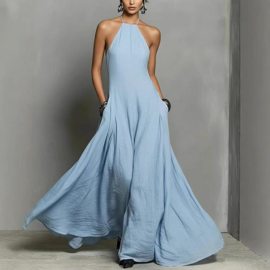 Ladies' Casual And Sexy Minimalist Hanging Neck Backless Dress