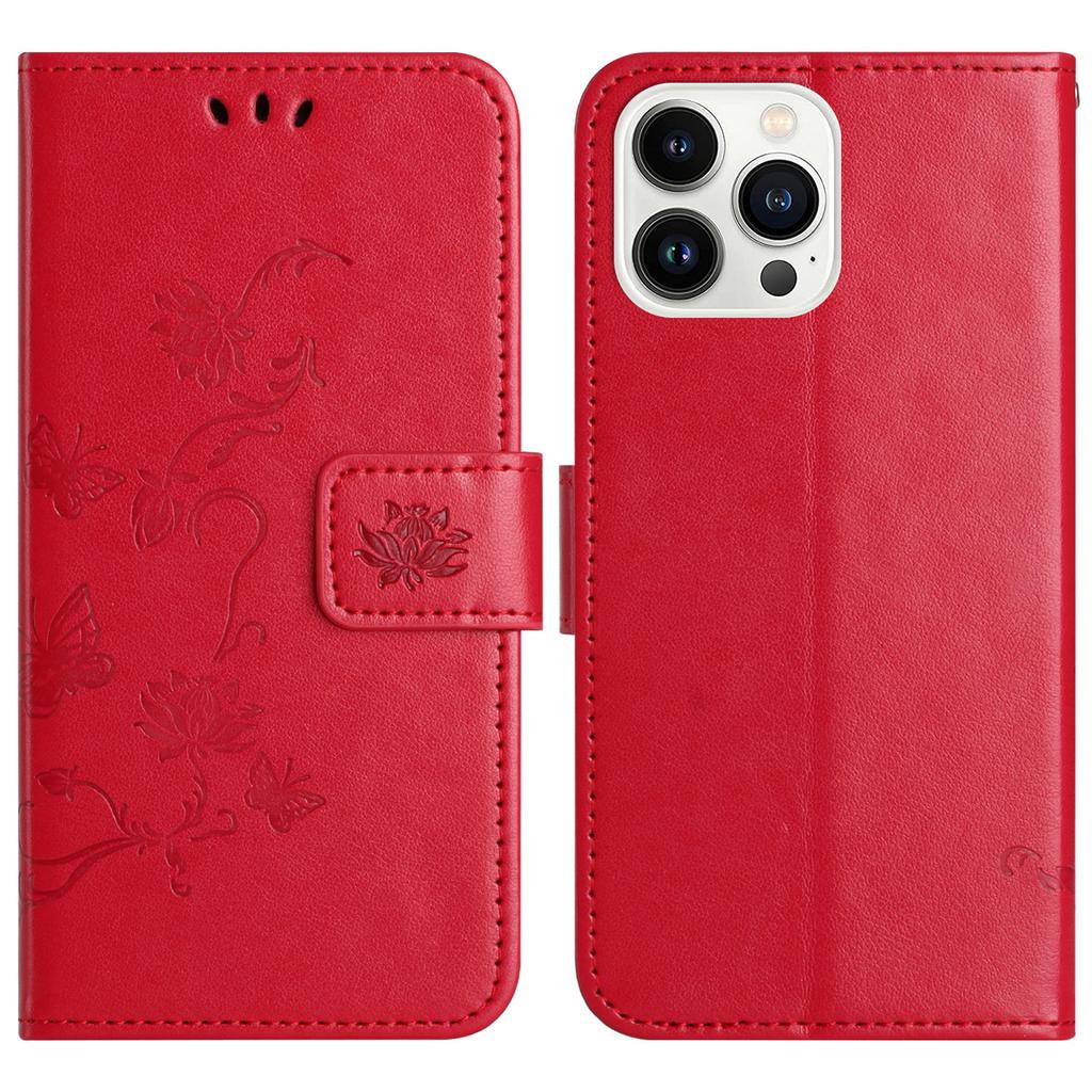 For iPhone 16 Pro Max Case Wallet Stand Butterfly Flower PU Leather Phone Cover