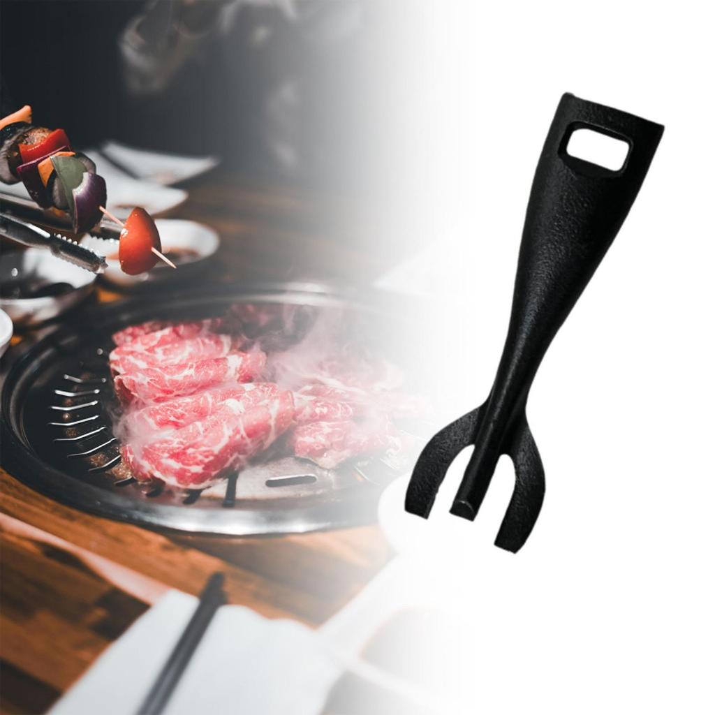Cast Iron Steak Plate Fork Portable Heat Resistant Reusable Hot Dish Gripper Cooking Tongs for Home Kitchen BBQ Tool