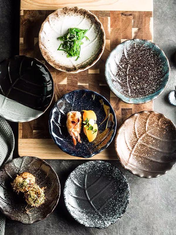 Japanese Ceramic Leaf Design Small Dish for Snacks, Sauce, or Sushi