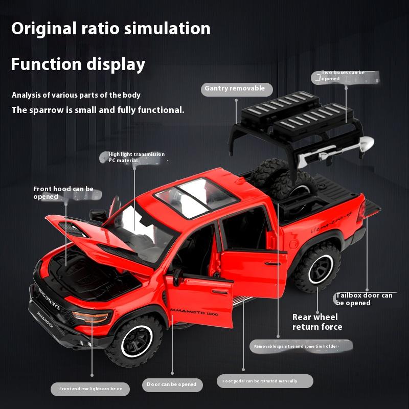 1:32 RAM MAMMOTH Pickup Off Road Vehicle Miniature Diecast Metal Model Car Toy Pull Back Sound & Light Collectibles Gifts
