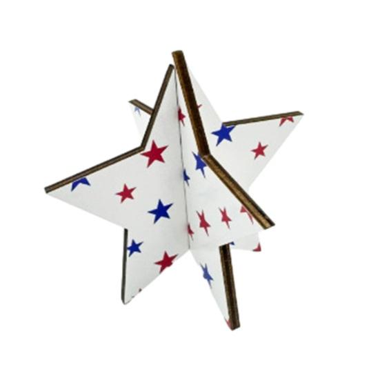 

3D Wooden Stars Ornaments Patriotic American Stars and Stripes Design Tool-Free Assembly Ornament for Home Office Decor July 4th Decorations