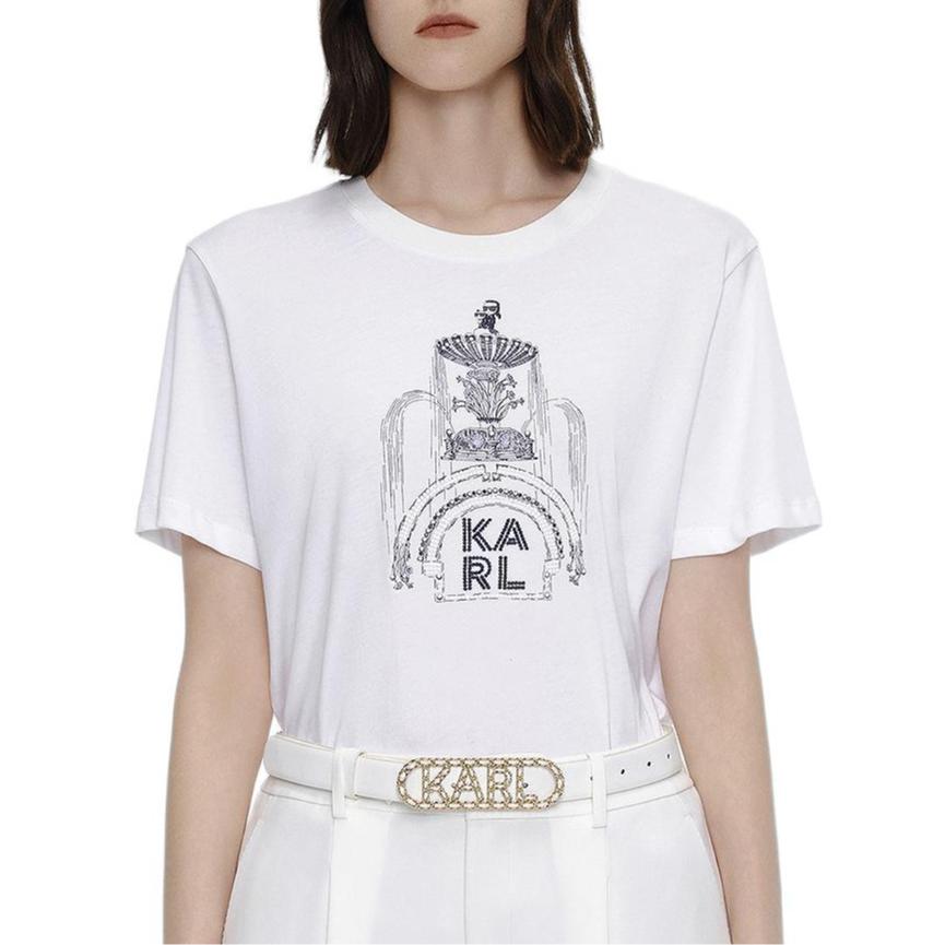 Karl Lagerfeld Ss25 Casual Trend Travel Light Luxury Letter Print Round Neck Pullover Short Sleeve T-Shirt Women t-shirts White M21L1712100