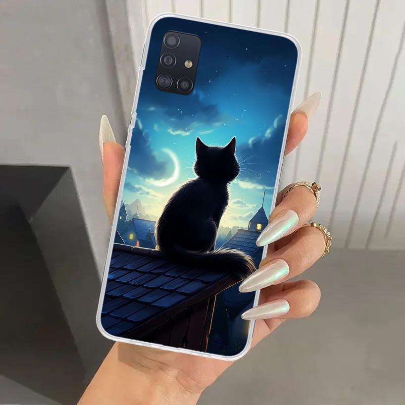 Anime Cat Rain Animal Phone Case for Samsung Galaxy A52 A32 A22 A12 A02S A50S A30S A10S Note 20 Ultra 10 Plus S10 A31 A20 A71 A7