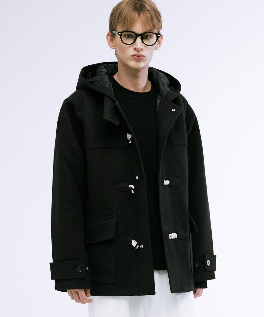 Trillion Unisex Balmacaan Duffle Short Coat (Black)