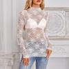 Women Sheer Mesh Lace Tops Sexy Floral Embroidered Long Sleeve Shirt Bottoming Tops Versatile See-through