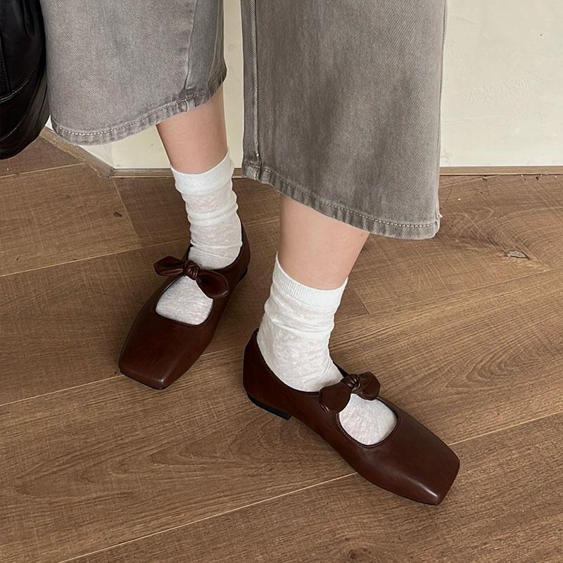 Mode Neue Damen Square Toe Schuhe Damen Ballerinas Slipper Flache Schuhe Flach Mode Schmetterlingsknoten Damen Ballerinas Mit Schuhen