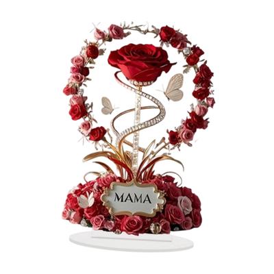 Panneau Rose Acrylique 2D Cadeau pour Maman avec Plaque de Base Artisanat pour Fête Intérieure Extérieure