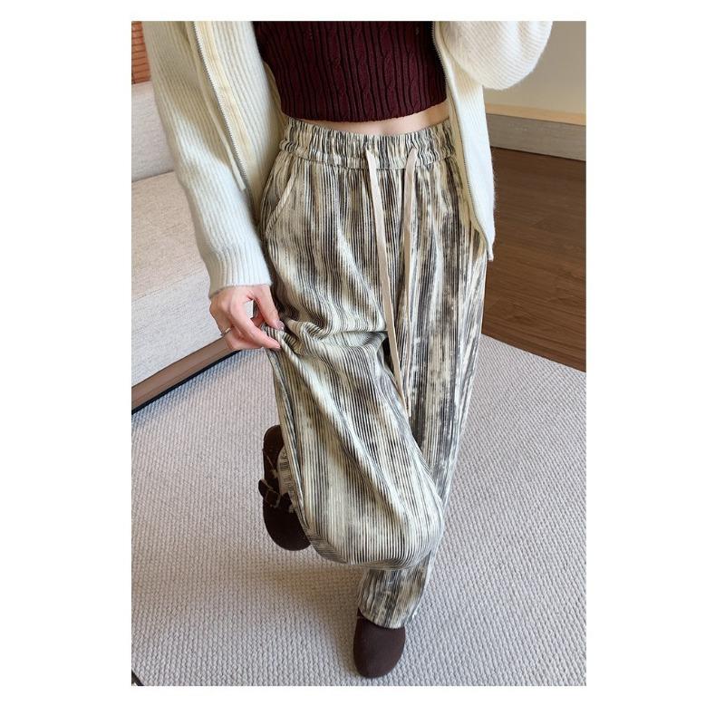 

Бархатные Утепленные Вельветовые Брюки Тай-дай с Широкими Штанинами, Высокой Посадкой, Драпировкой, Свободные, Стройнящие, Повседневные Прямые Брюки в Пол для Женщин XXL