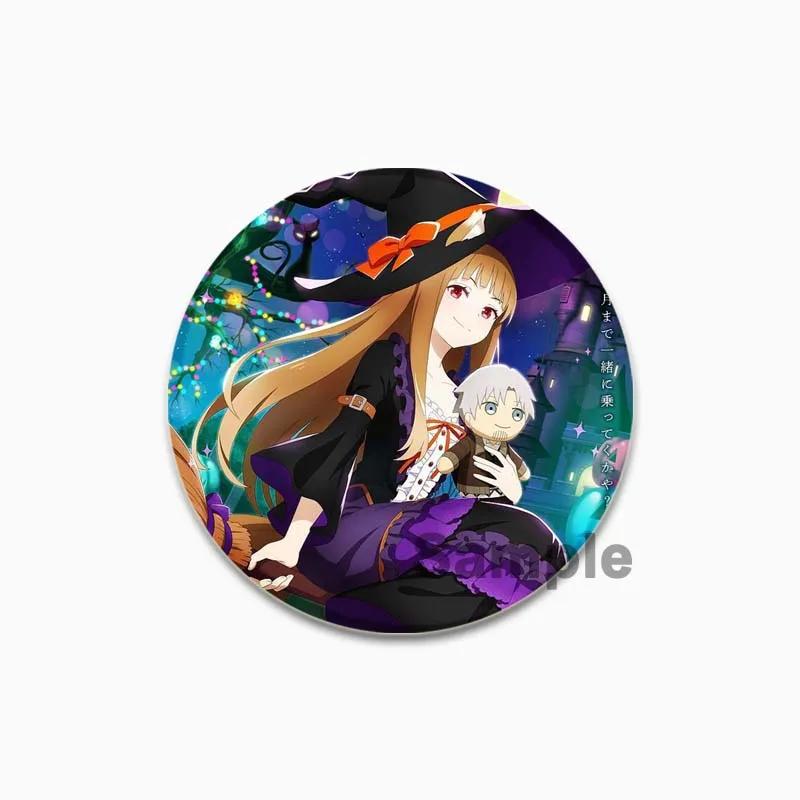 32/44/58mm 58mm Kurafuto Rorensu Horo Badge Cute Anime Wolf Brooches Handmade Platic Lapel Pin for Clothes Hat Backpack Jewelry Accessories