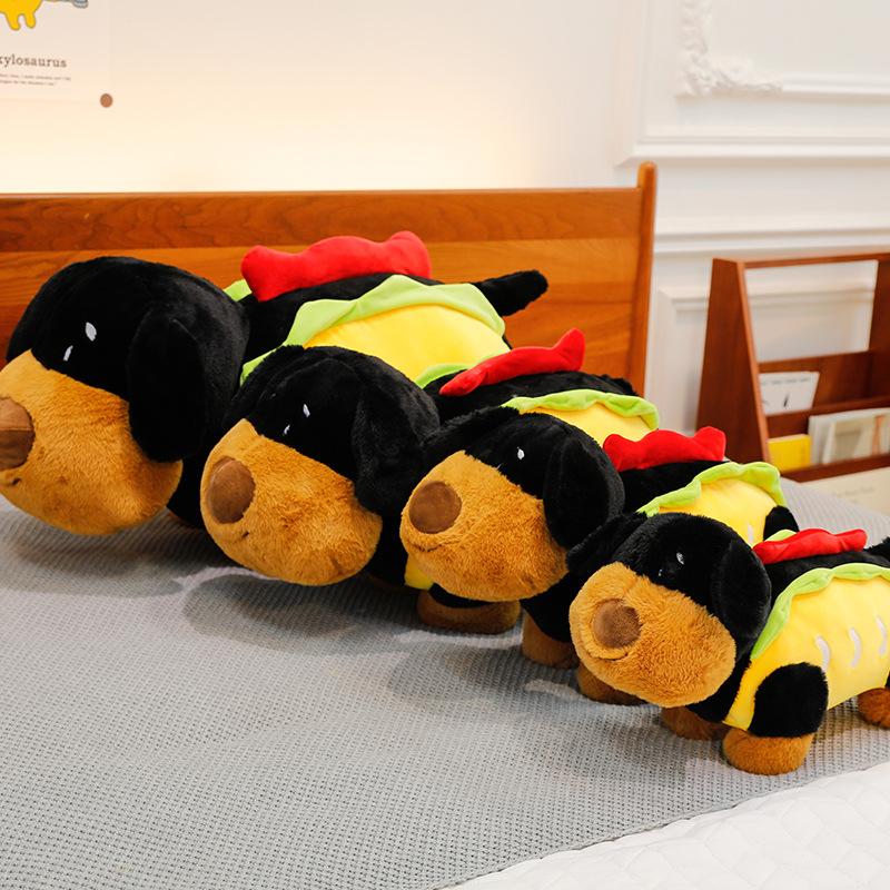 New cute hot dog burger dog plush toy comfortable long dog throw pillow doll grab machine exchange