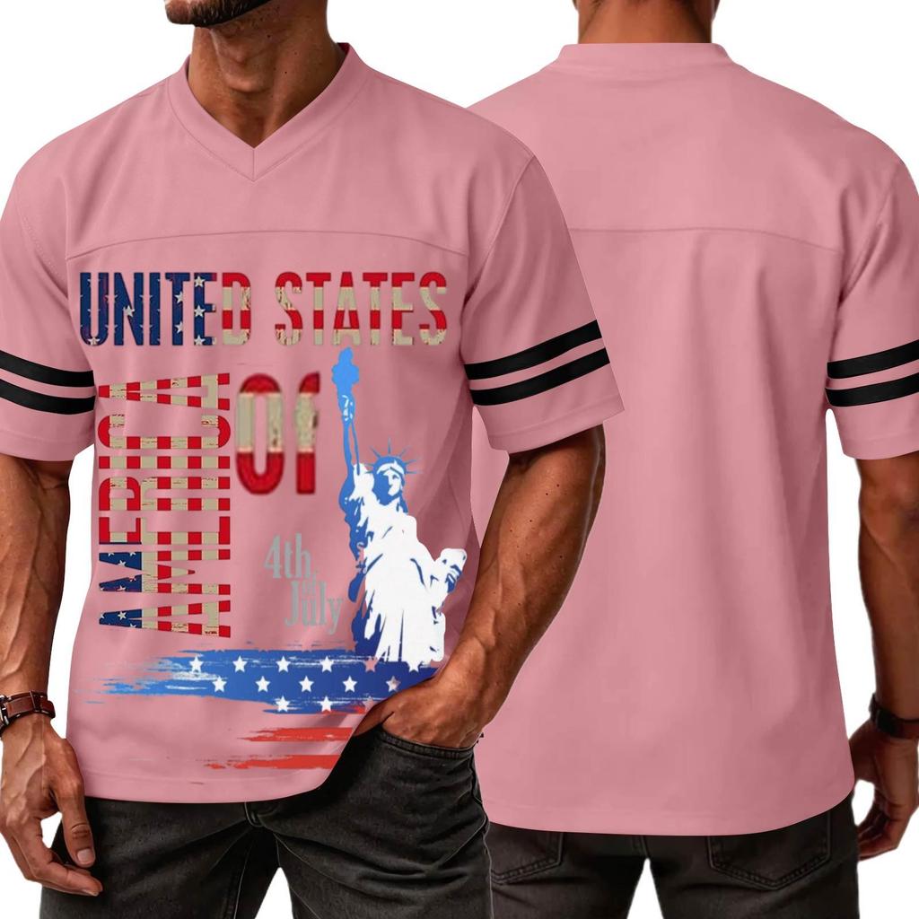 Men's Casual V Neck Short Sleeve Sports Shirt with Graphic Print Independent Day Themed Lightweight Athletic Tee for Outdoor and Everyday Wear