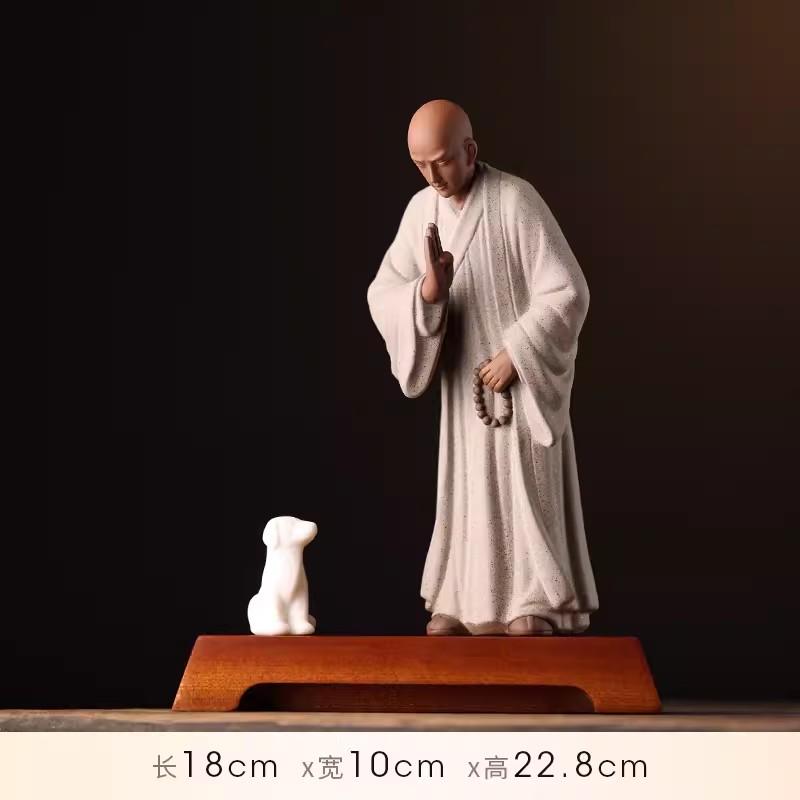 Zen Little Monk Buddhist Shami Meditation Sculpture, Ceramic Figurines, Tearoom Fengshui Chinese Statues for Decoration, Gift