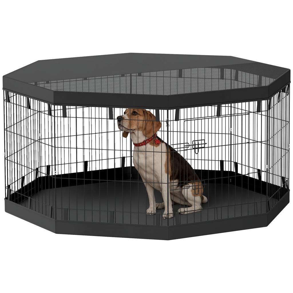 Puppy Playpen, 76 cm High/approx. 2.5 m², 8 Panels, Floor Tarpaulin, Combi Roof Cover