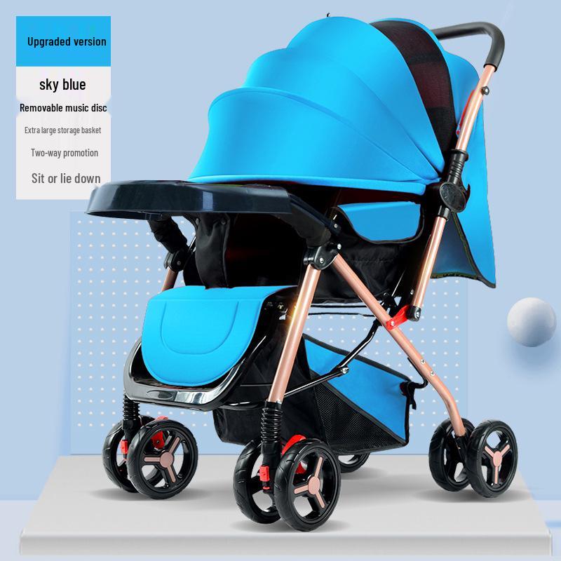 

Легкая детская коляска с высокой посадкой: Складывание одной кнопкой, Двусторонний толкатель, Регулируемые положения сидя и лежа