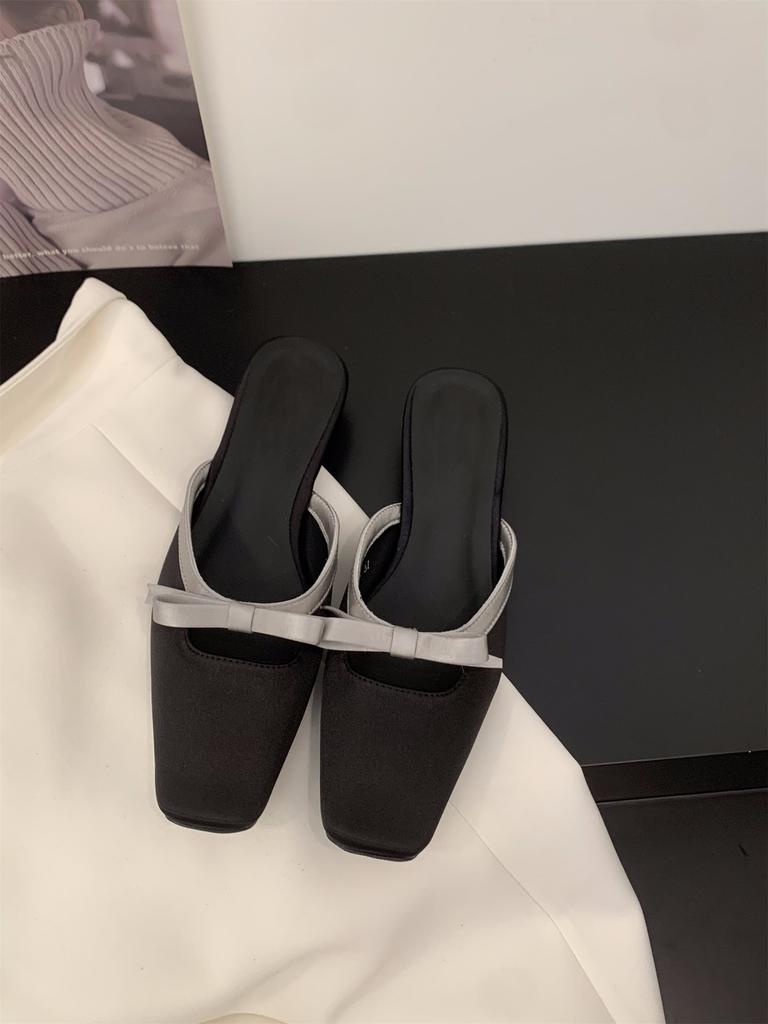 Flat Bottom Summer Green with Skirt Bag Head Half Slippers Fairy Shoes 2024 Summer Outer Wear Bow Small Sandals