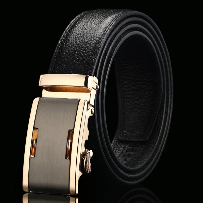 Open Edge Cowhide Belt Men's Real Cowhide Business and Casual Automatic Buckle Belt