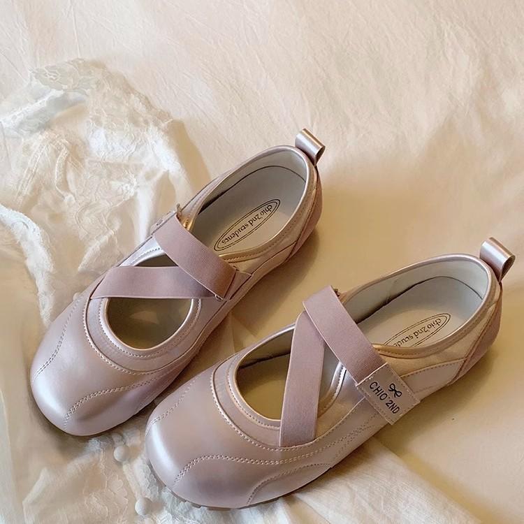 Ballet single shoes women's cross straps light-colored small leather shoes with skirts in summer, shoes that are not tiring