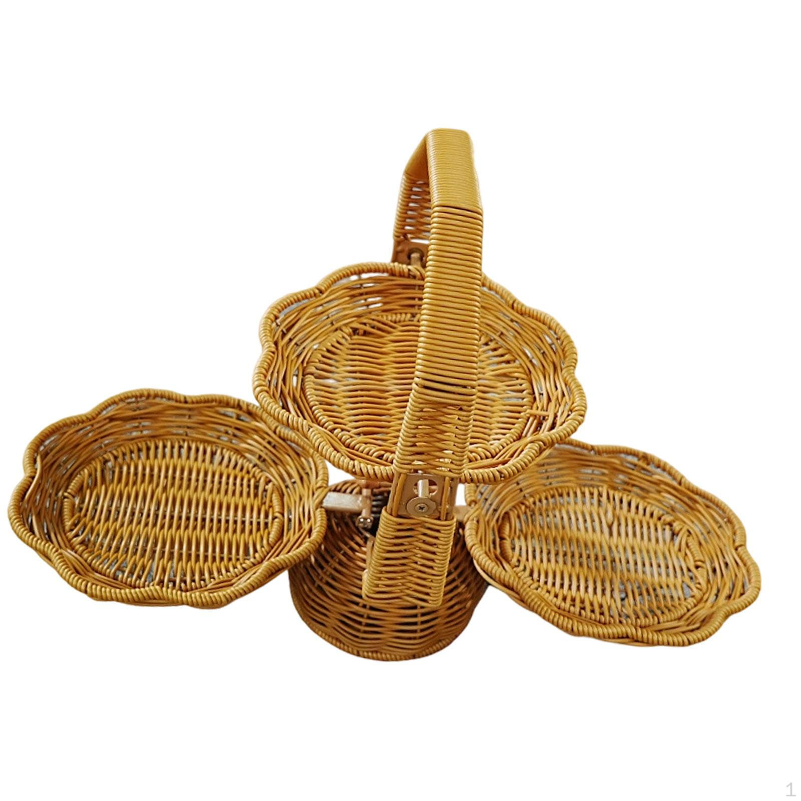 

Woven Fruit Basket Display Stand Handwoven Kitchen Counter Foldable Serving Tray Food Storage