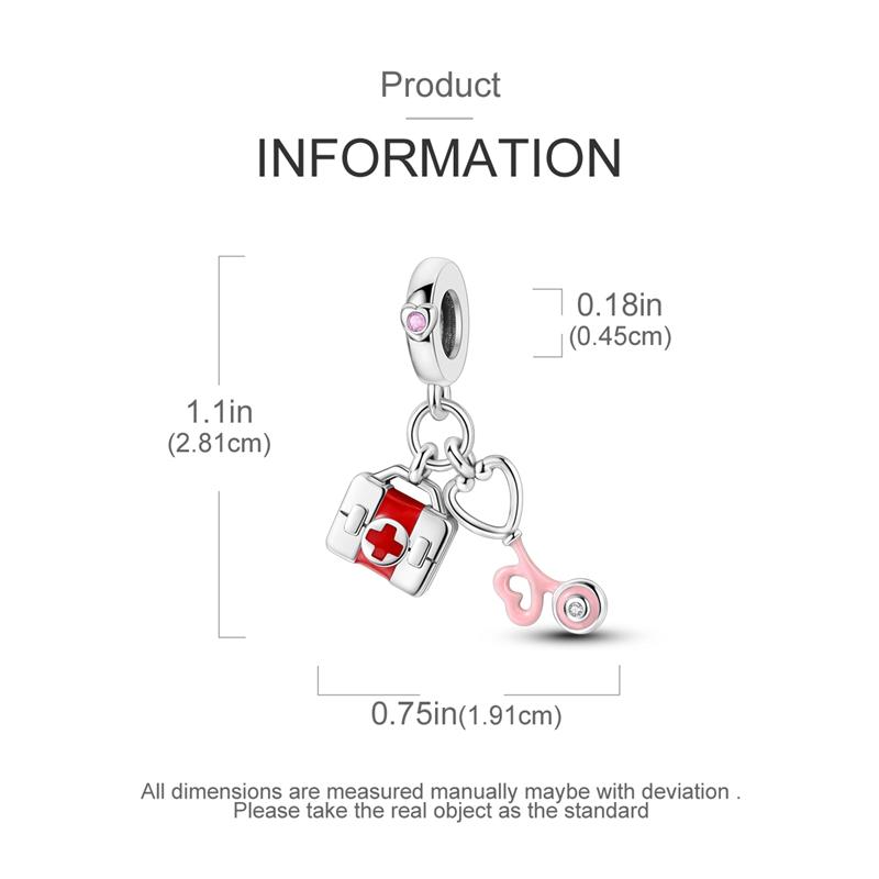 Charms Copper Love Medical Box Stethoscope Pendants Fit Charms Plata Original Bracelet Beads Women Jewellery Making Diy