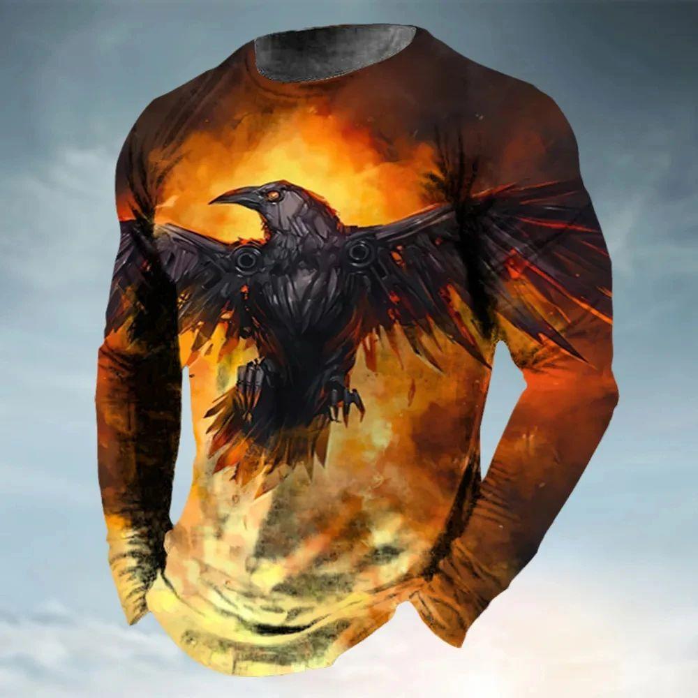 

Spring And Autumn Fashion Animal Eagle Pattern 3d Printed Round Neck Long Sleeve Loose Casual T-Shirts S