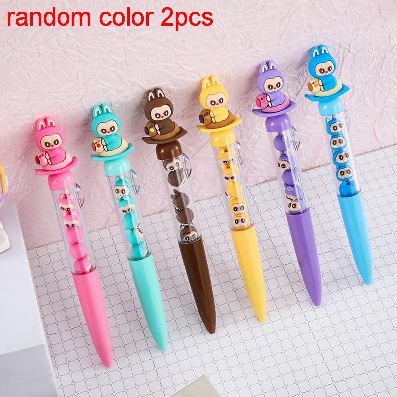

2Pcs Cute Labubu Gel Pen Cute Cartoon Diy Bead Neutral Pen Student Writing Pen