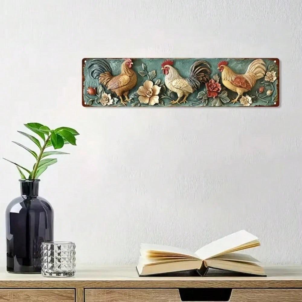 Vintage Metal Rooster Wall Art Retro Tin Sign for Home Bar Cafe Decor Weather Resistant Durable Indoor Outdoor