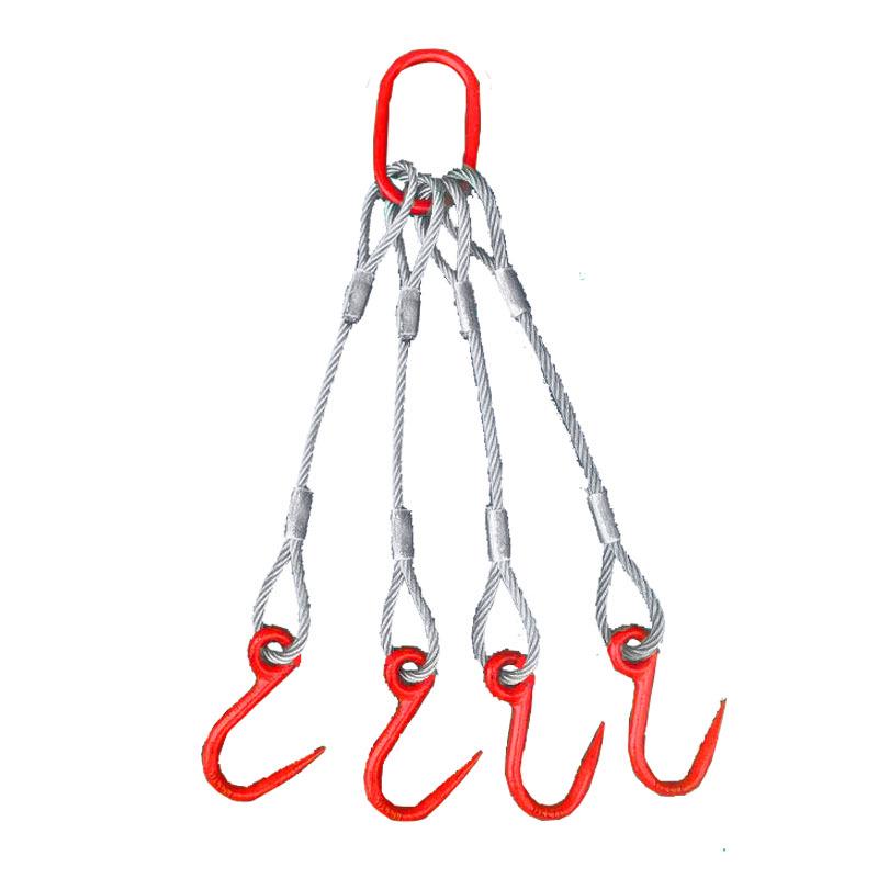 Galvanized/Oiled Double & Four Leg Wire Rope Sling with Lifting Hooks for Cranes