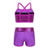 Kids Girls Swimming Dance Athletic Outfit Shoulder Straps Sequins Crop Top+Shorts Gymnastics Clothes