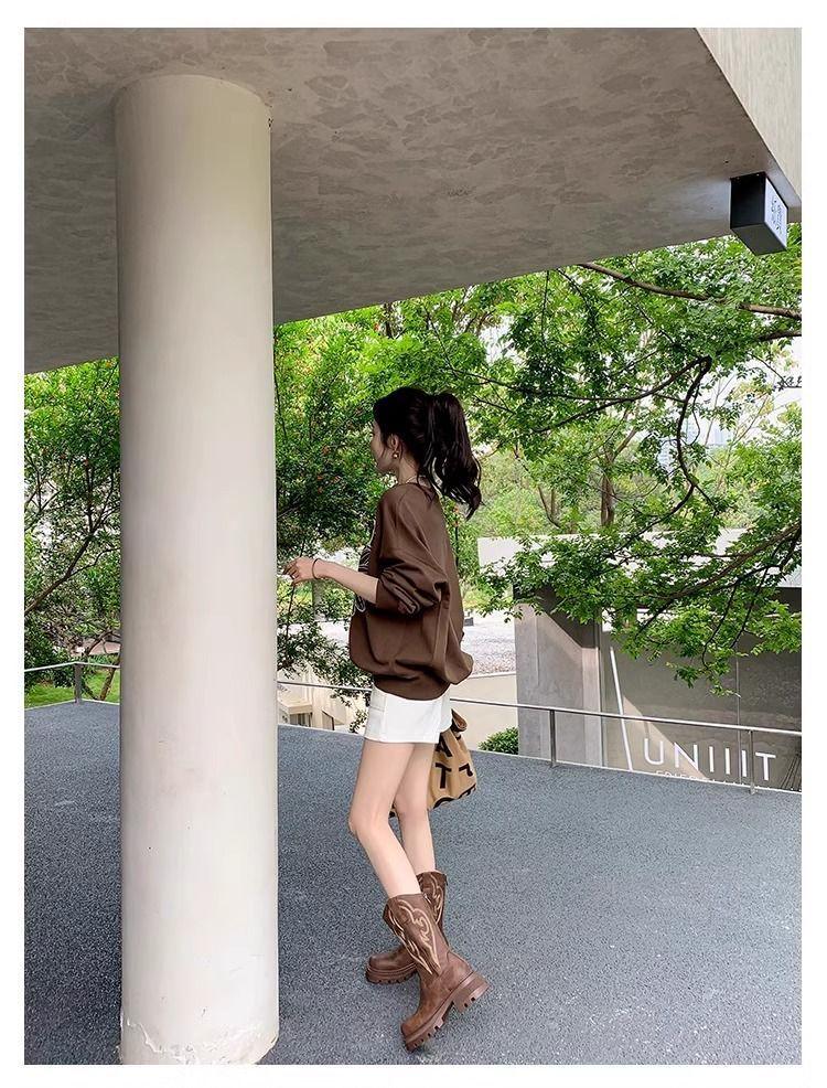 Retro Soft Leather Thick Sole Western Cowboy Mid-Calf Boots for Women, Autumn/Winter Martin Style