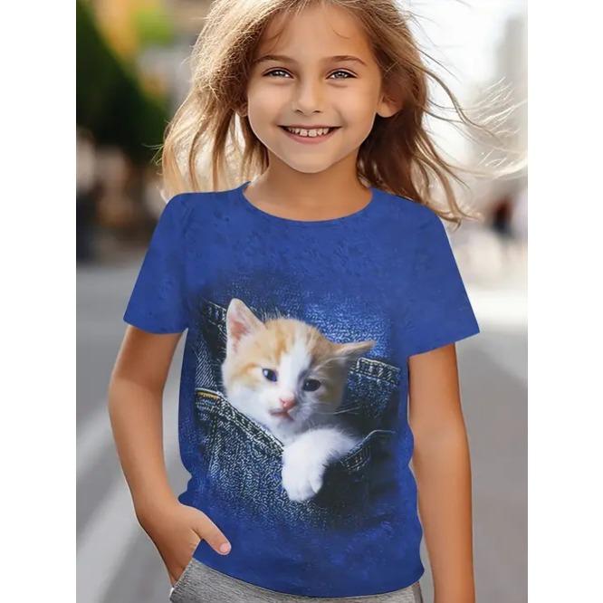 Summer New Casual and Comfortable Animal Print Girls Round Neck Short Sleeve T-shirt