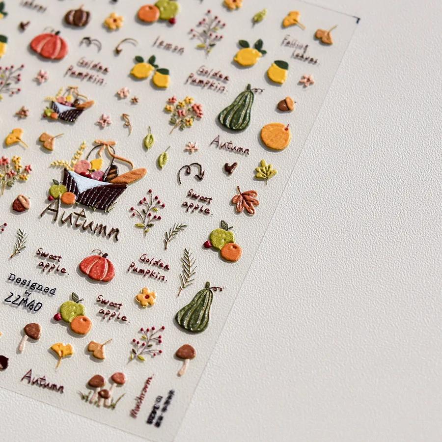 Fruit Strawberry Apple Cherry Colorful Candy Cute Rabbit Paw Popsicle Jelly 5D Nail Art Sticker Self Adhesive Manicure Decal DIY