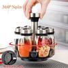 Compact Glass and Stainless Steel Spice Jar Set with Rotating Rack - 7 Jars for Organized Kitchen Storage
