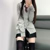 Preppy Style Jk Uniform Cardigan Sweater Japanese Style Women V-Neck Knitted Elastic Solid Slim Long Sleeve Harajuku Casual Coat