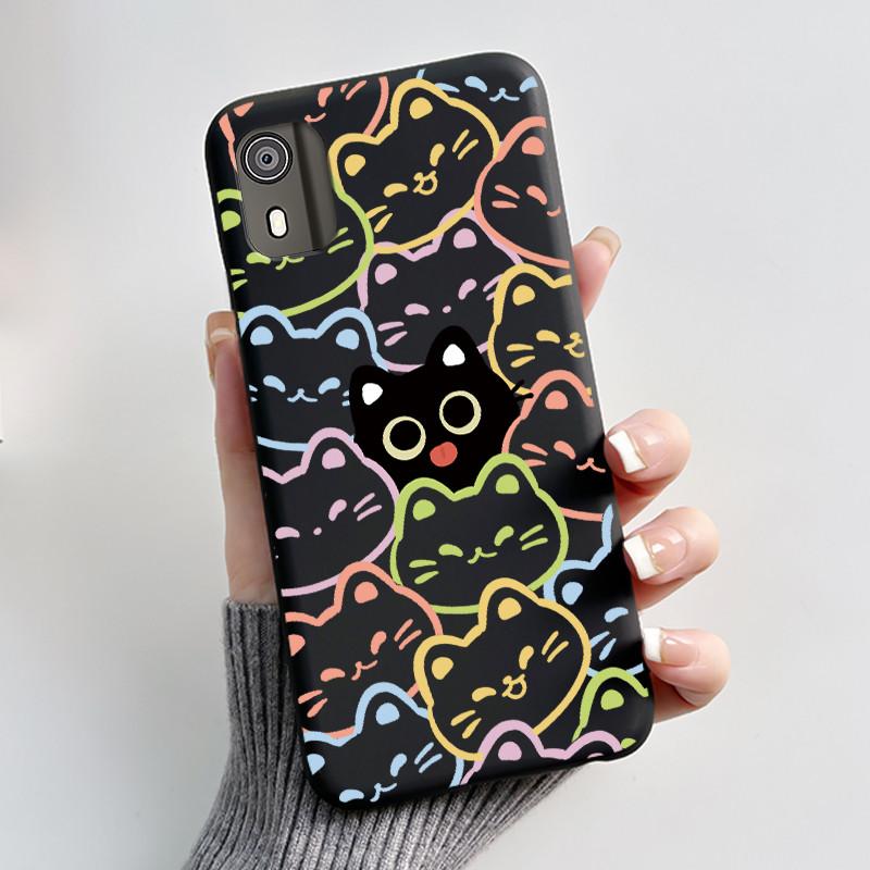 For Nokia C02 Phone Case Cute Funny Love Rabbit Animal Black Matte Soft TPU Protective Back Cover for Nokia C2 2nd Edition Case