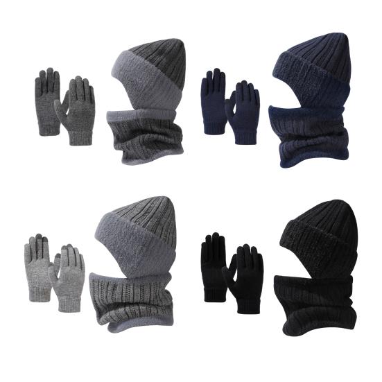 3-teiliges/Set Unisex Hut Schal Handschuhe Set Ohrenklappen Design Einfarbig Beanie Mütze Thermisch Plüsch