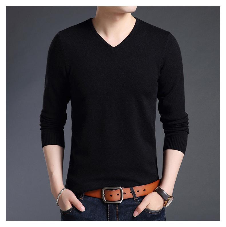 

Свитер мужской, тонкий, однотонный, с V-образным вырезом, с длинными рукавами, молодежный, повседневный, вязаный свитер на осень XXXXL чёрный