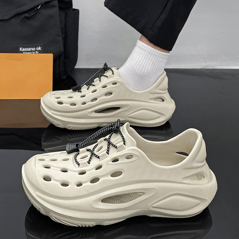 

Модные трендовые мужские сандалии для улицы, утолщенные, противоскользящие, износостойкие, модные формованные из ЭВА, обувь-сабо для пар, оптом 40 бежевый