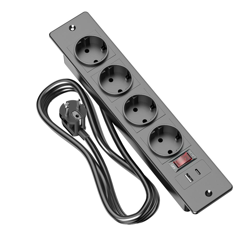 Recessed Power Strip with 2 Sockets USB A USB C Ports Embedded Furniture Charging Station for Desk Nightstand Cabinet