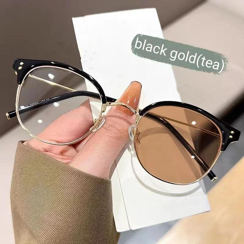 Luxury Round Myopia Glasses Men Women Clear Lens Prescription Color Changing Minus Eyeglasses Anti-blue Ray Eyewear Diopter