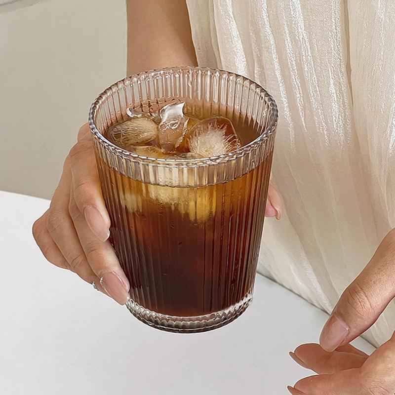 2pcs Set 240ml Wine Glass Household Drinkware American Coffee Cup Lemon Tea Glass Vertical Stripe Cup Travel Coffee Mug Party